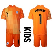 Camiseta Inglaterra Jordan Pickford #1 Portero Segunda Equipación Replica Mundial 2022 para niños mangas cortas (+ Pantalones cortos)
